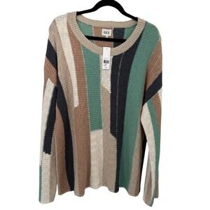 BKE NWT Colorblock Striped Sweater Women L Earthy Boho Gorpcore Indie Artsy Folk